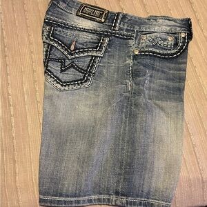 Miss Me Indigo Denim Skirt with Embroidery